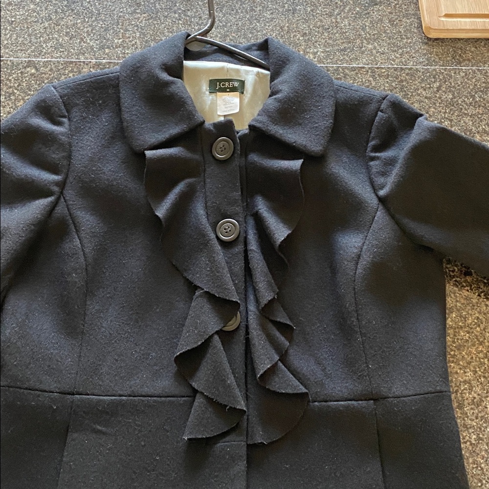 J. Crew Women’s Ruffle Front Black Coat - Picture 9 of 9